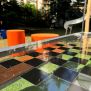 HPL Bench Chess and ludo game โต๊ะเล่นหมากรุกและลูโดสำหรับสนามเด็กเล่นพร้อมเก้าอี้สีส้ม